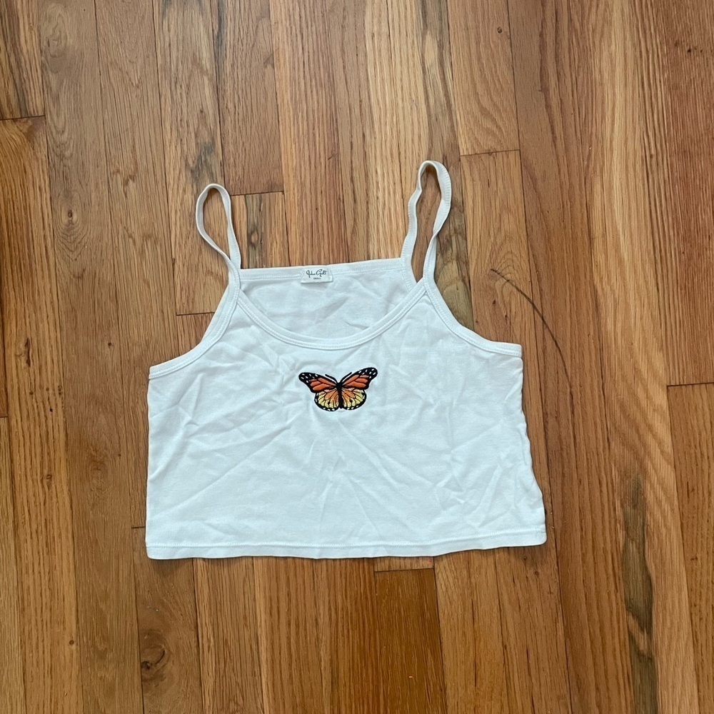 J. Galt White Butterfly Tank Top Size Small